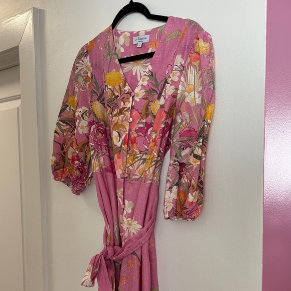 Floral Pink Dress with Tie Waist - Picture 2 of 2